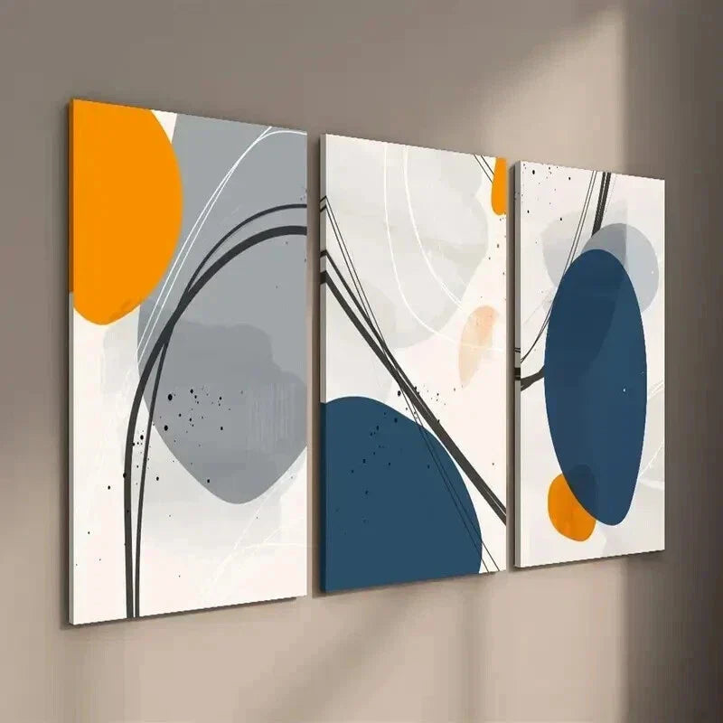 3pcs Abstract Line Art with Different Shapes Wall Art Set Canvas Framed 40x60cm - High Quality Print 100% Australian Made Wall Canvas Ready to Hang