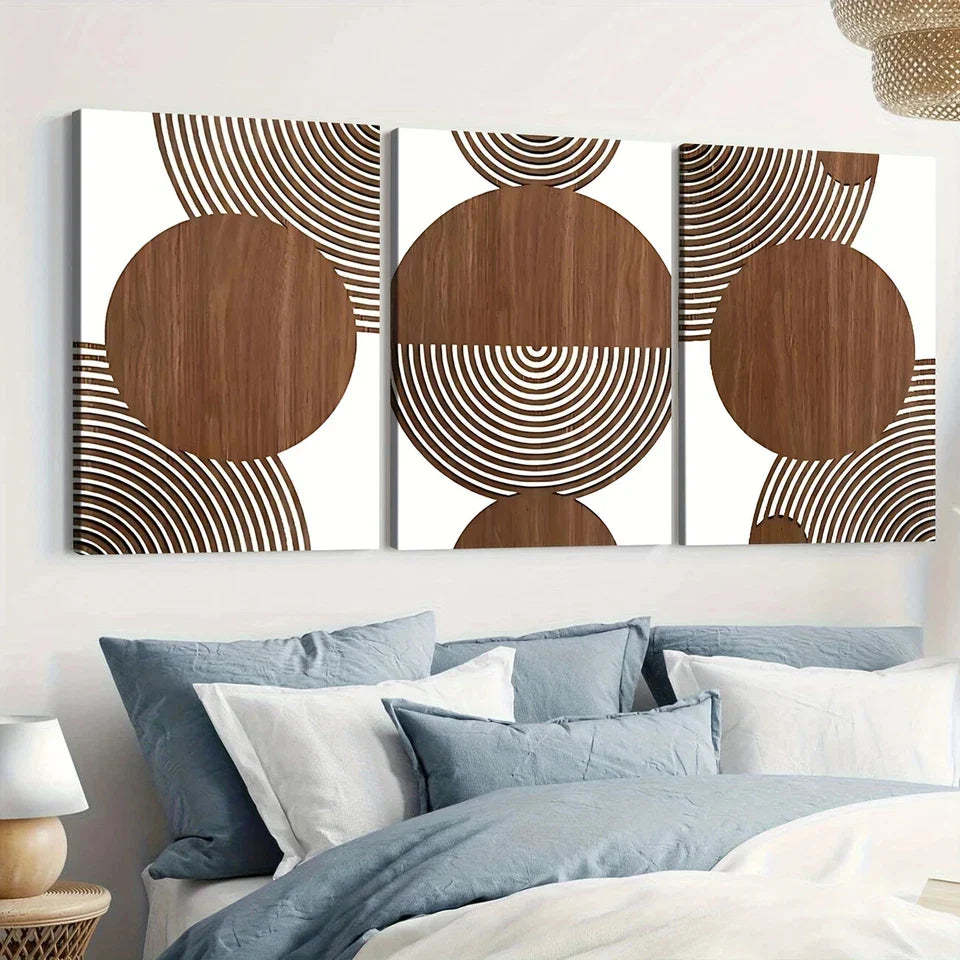 3pcs Abstract Geometric Circular Elegant Art Wall Art Set Canvas Framed 40x60cm - High Quality Print 100% Australian Made Wall Canvas Ready to Hang