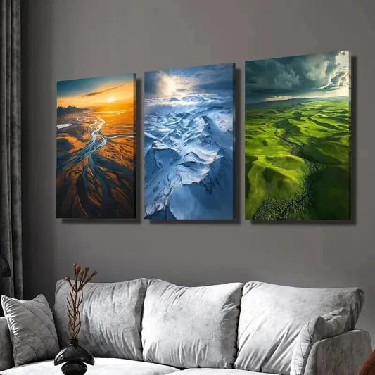 3pcs Hekou Snow Mountain Aerial Scenery Wall Art Set Canvas Framed 40x60cm - High Quality Print 100% Australian Made Wall Canvas Ready to Hang