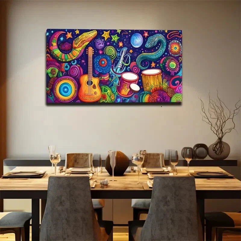 Abstract Watercolor Musical Wall Art Canvas Office Home Room Framed 120x60cm