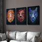 3pcs Vibrant Retro Lion Bear & Wolf Head Wall Art Set Canvas Framed 40x60cm - High Quality Print 100% Australian Made Wall Canvas Ready to Hang