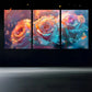 3pcs Pink Rose Floral Blue & Pink Metal Print Ready to Hang Art