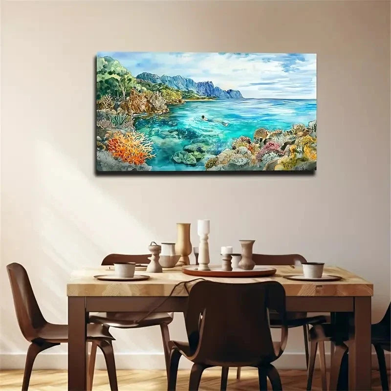 Vivid Modern Bohemian Coastal Wall Art Canvas Office Home Room Framed 120x60cm