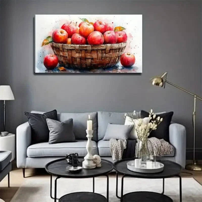 Apple In Bamboo Basket Wall Art Canvas Office Home Room Framed 120x60cm