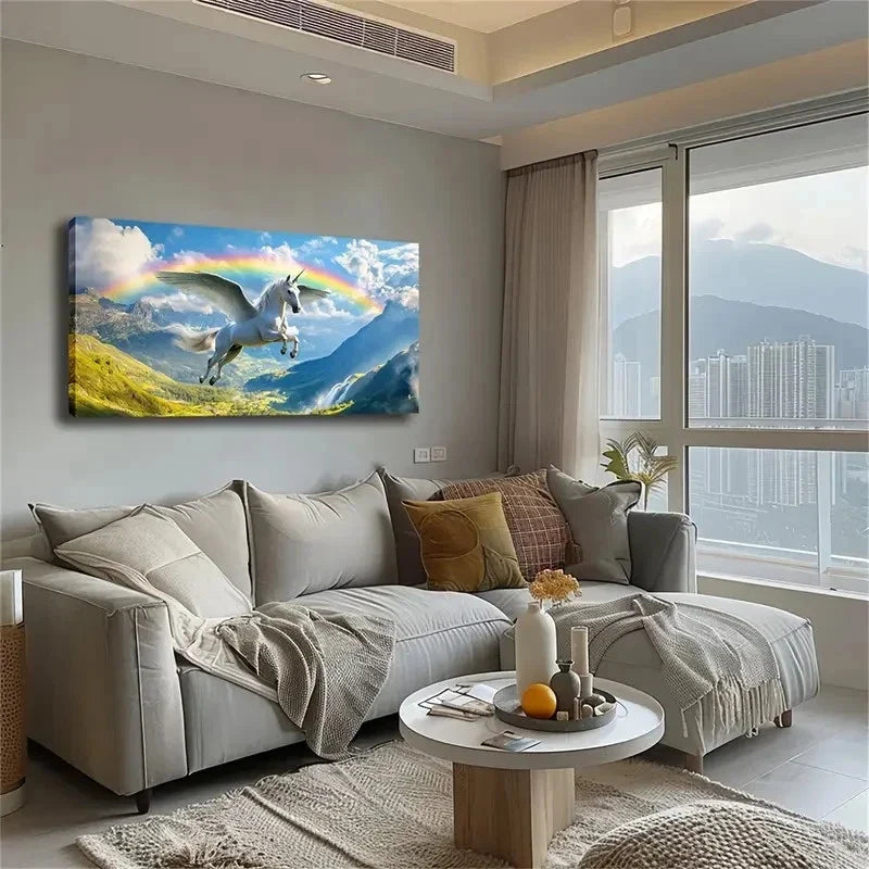 Giant Wings & Rainbow Wall Art Canvas Office Home Room Framed 120x60cm
