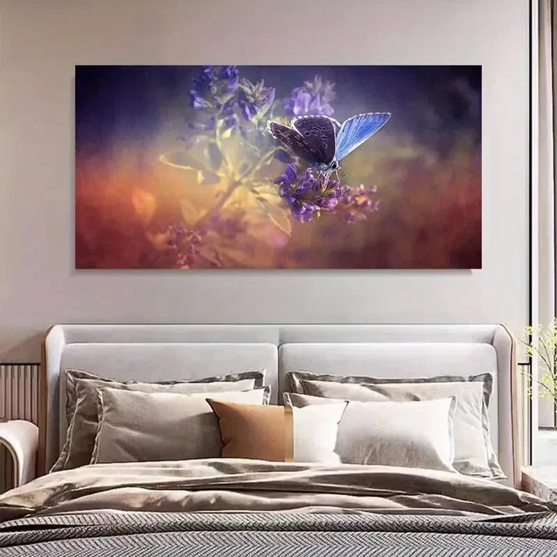 Purple Butterfly Soft Gradient Wall Art Canvas Office Home Room Framed 120x60cm