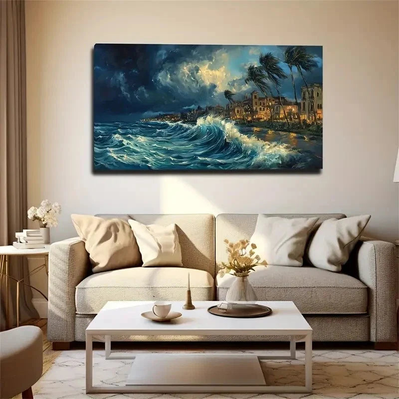 Coastal Tsunami Décor Modern Wall Art Canvas Office Home Room Framed 120x60cm