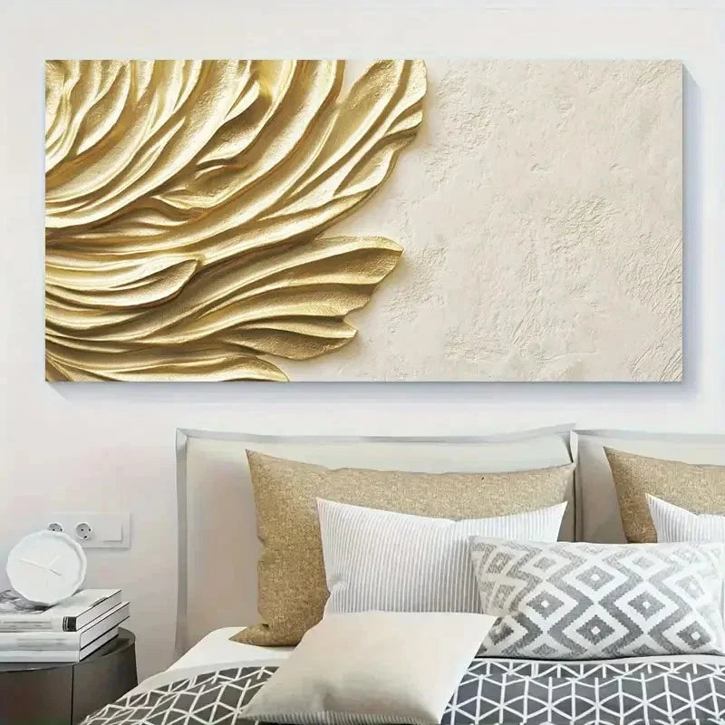 Modern Golden Leaf Flower Wall Art Canvas Office Home Room Framed 120x60cm