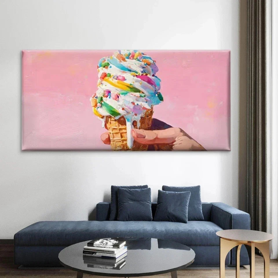 Ice Cream with Colorful SprinkleWall Art Canvas Office Home Room Framed 80x45cm