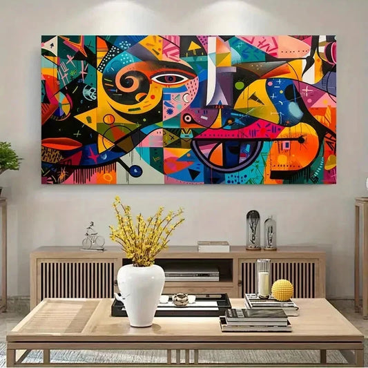 City Life Graffiti Vibrant Wall Art Canvas Office Home Room Framed 120x60cm