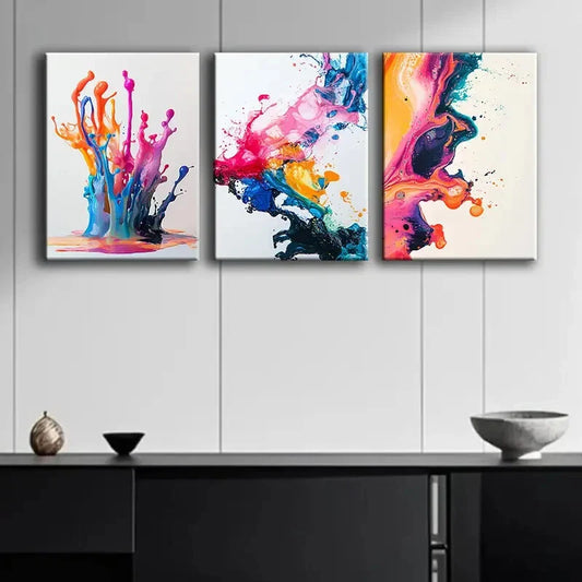 3pcs Colorful Splashes of Paint Design Perfect Wall Art Set Canvas Framed 40x60cm - High Quality Print 100% Australian Made Wall Canvas Ready to Hang