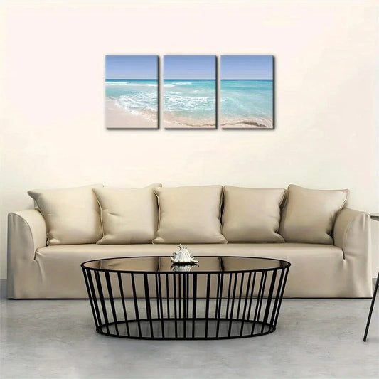3pcs Tropical Seascape of Sea Waves Metal Print Ready to Hang Art