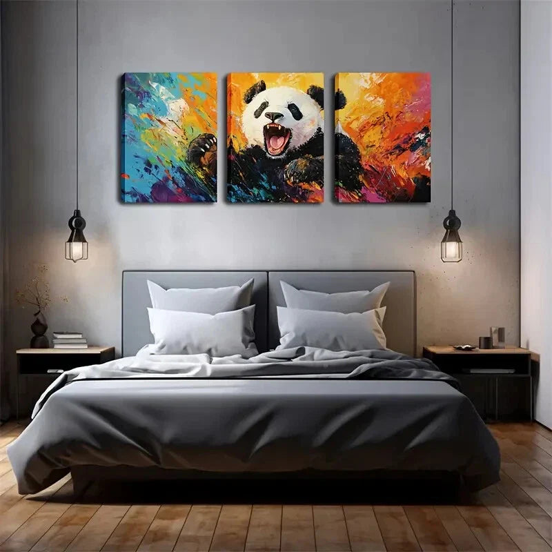 3pcs colorful fantasy world of Giant Panda Wall Art Set Canvas Framed 40x60cm - High Quality Print 100% Australian Made Wall Canvas Ready to Hang