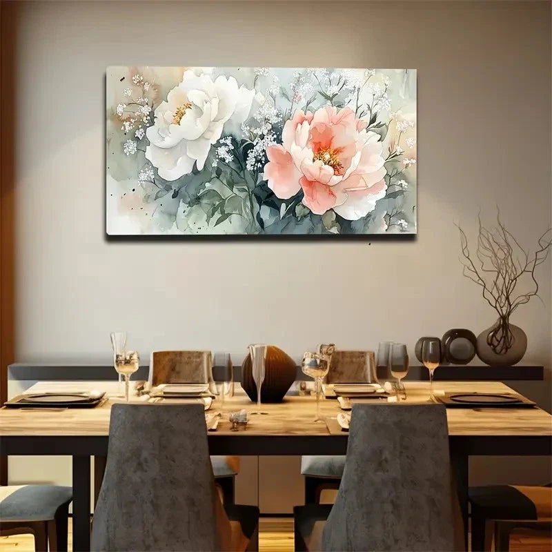 Pink Blooming Peony Flowers Wall Art Canvas Office Home Room Framed 80x45cm