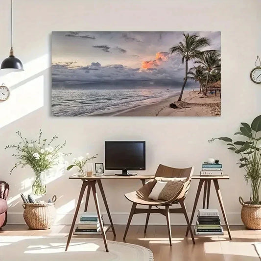 Deco Retro Style Beach Lands Wall Art Canvas Office Home Room Framed 80x45cm