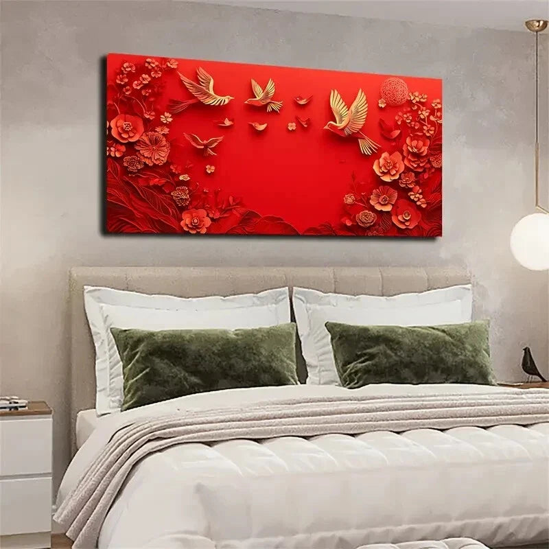 Vibrant Style Rich Reds Wall Art Canvas Office Home Room Framed 120x60cm