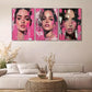3pcs Pink Pop Art Female Portrait Triptych Wall Art Set Canvas Framed 40x60cm - High Quality Print 100% Australian Made Wall Canvas Ready to Hang