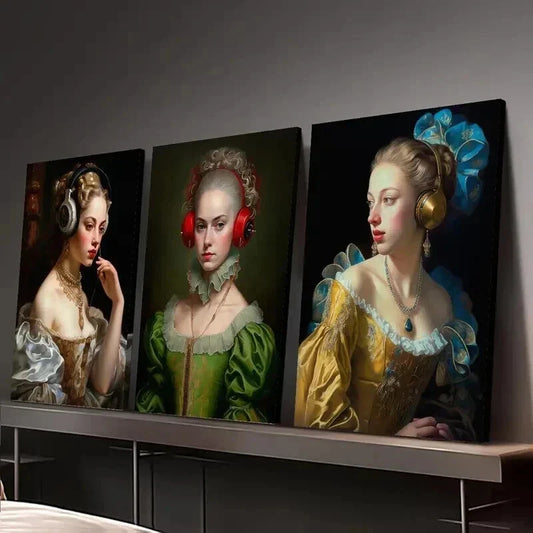 3pcs Eclectic Female Portraits with Headphones Wall Art Set Canvas Framed 40x60cm - High Quality Print 100% Australian Made Wall Canvas Ready to Hang