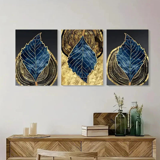 3pcs Golden And Black Abstract Metal Print Ready to Hang Art