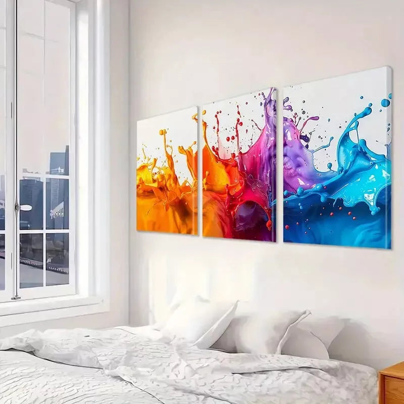 3pcs Decorative Blue And Orange Paint Splash Wall Art Set Canvas Framed 40x60cm - High Quality Print 100% Australian Made Wall Canvas Ready to Hang