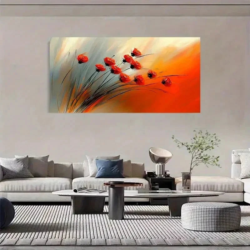 Vibrant Orange Gray Background Wall Art Canvas Office Home Room Framed 120x60cm