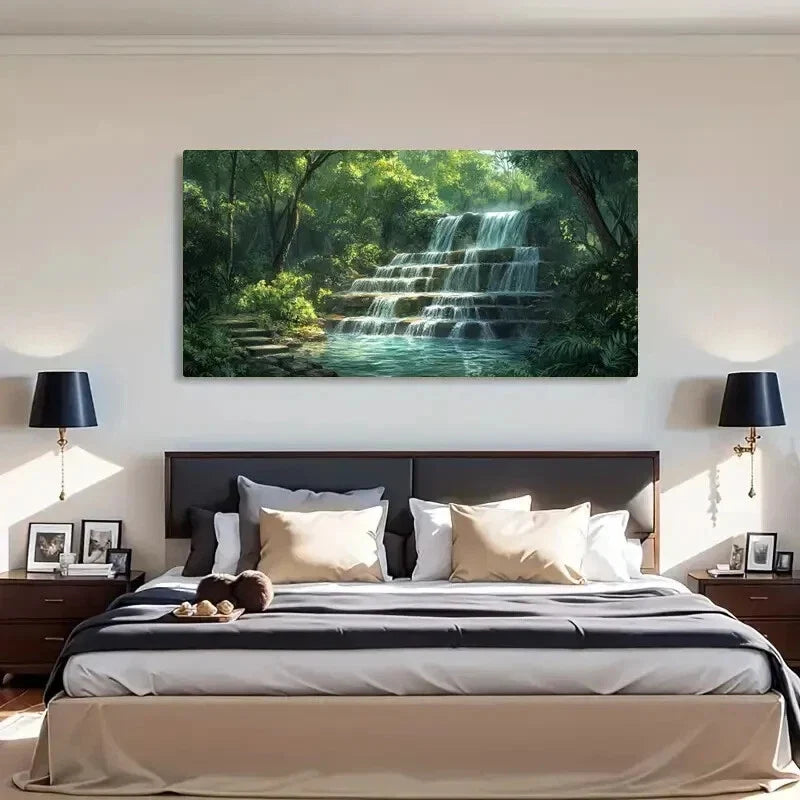 Modern Landscape Waterfall Wall Art Canvas Office Home Room Framed 120x60cm