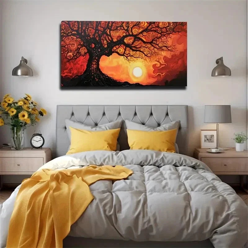 Sunset Tree Of Life Expensive Wall Art Canvas Office Home Room Framed 120x60cm