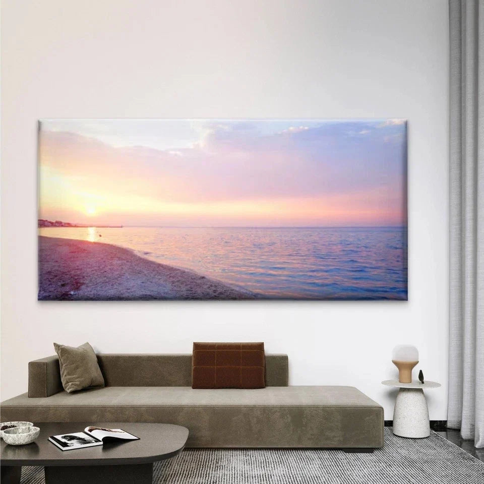 Greek Island Beach Scene Wall Art Canvas Office Home Room Framed 80x45cm