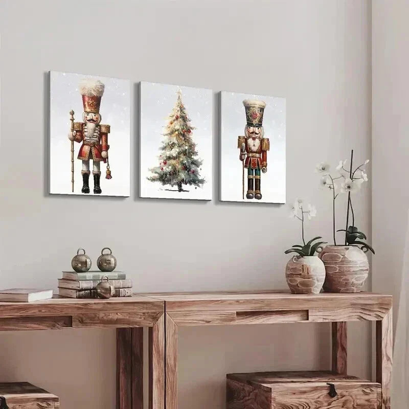 3pcs Nutcracker & Christmas Tree Wall Art Set Canvas Framed 40x60cm - High Quality Print 100% Australian Made Wall Canvas Ready to Hang