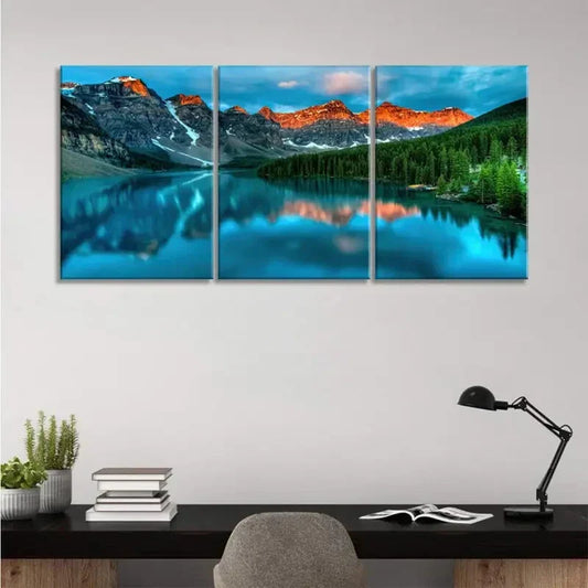 3pcs Lake and Mountain Scenery Metal Print Ready to Hang Art