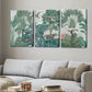 3pcs Tropical Forest Wildlife Vibrant Green Wolf Wall Art Set Canvas Framed 40x60cm - High Quality Print 100% Australian Made Wall Canvas Ready to Hang