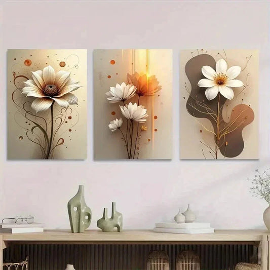 3pcs Vintage Floral Flower Painting white Wall Art Set Canvas Framed 40x60cm - High Quality Print 100% Australian Made Wall Canvas Ready to Hang