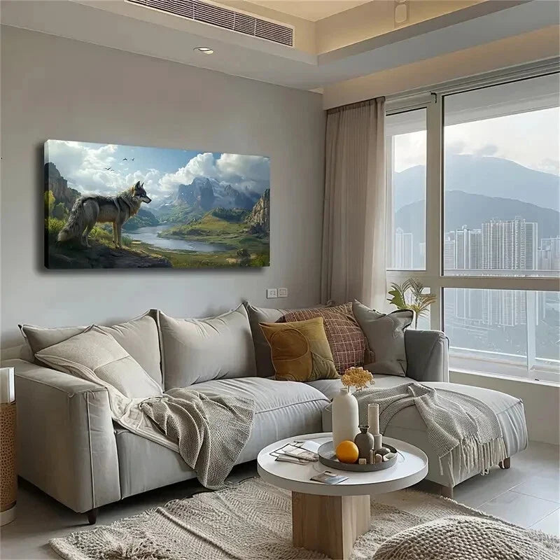 Howling Wolf On A Mountain Top Wall Art Canvas Office Home Room Framed 120x60cm