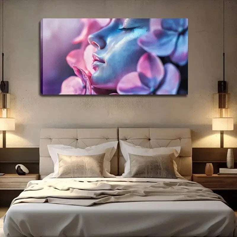 Elegant Woman with Pink Flowers Wall Art Canvas Office Home Room Framed 80x45cm
