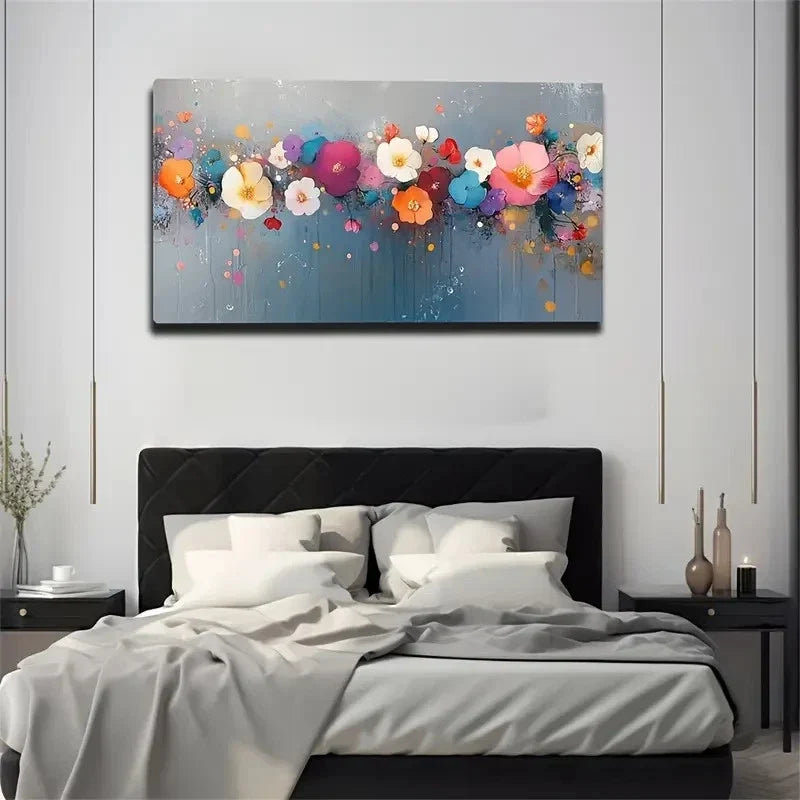 Vibrant Flowers Watercolor Hue Wall Art Canvas Office Home Room Framed 120x60cm