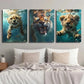 3pcs Cheetah Tiger Lion Swimming Wall Art Set Canvas Framed 40x60cm - High Quality Print 100% Australian Made Wall Canvas Ready to Hang