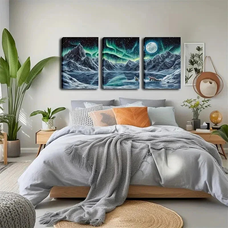 3pcs Northern Lights Night Sky Wall Art Set Canvas Framed 40x60cm - High Quality Print 100% Australian Made Wall Canvas Ready to Hang