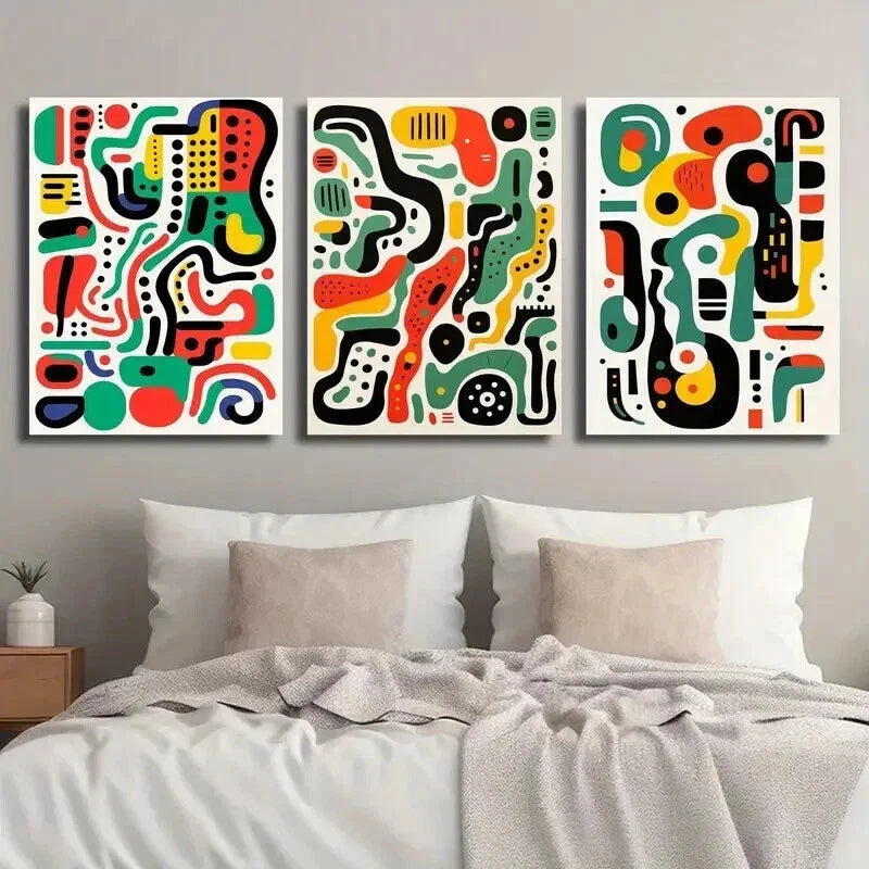 3pcs Geometric Decor with Colorful Shapes Wall Art Set Canvas Framed 40x60cm - High Quality Print 100% Australian Made Wall Canvas Ready to Hang