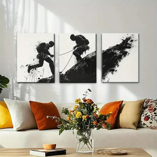 3pcs Adventure Climbing White Abstract Perfect Wall Art Set Canvas Framed 40x60cm - High Quality Print 100% Australian Made Wall Canvas Ready to Hang