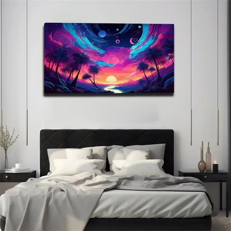 Vibrant Tropical Sunset Sky Wall Art Canvas Office Home Room Framed 120x60cm