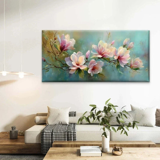Blush Pink & White Floral Wall Art Canvas Office Home Room Framed 80x45cm