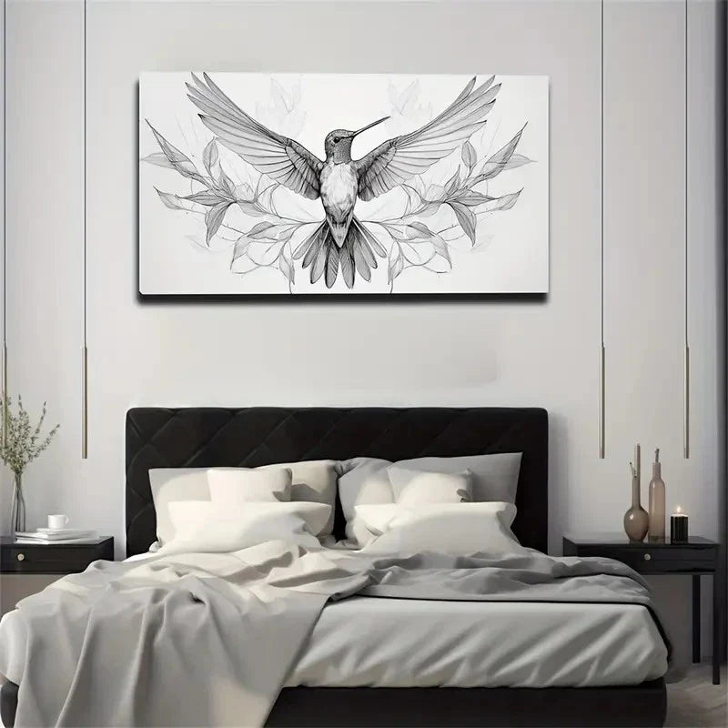 Wings Of Hummingbird Wall Art Canvas Office Home Room Framed 80x45cm