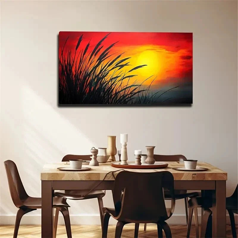 Sun And Reeds Suitable Style Wall Art Canvas Office Home Room Framed 120x60cm