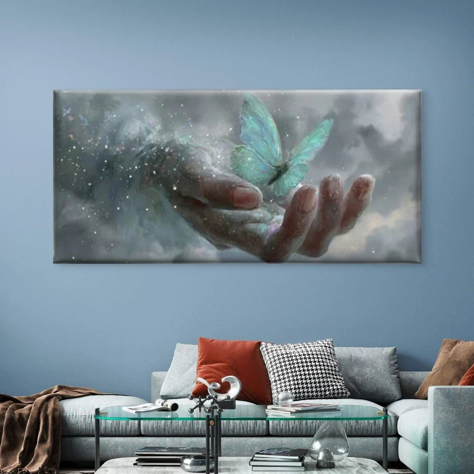 Luminous Butterfly & Floral Wall Art Canvas Office Home Room Framed 80x45cm