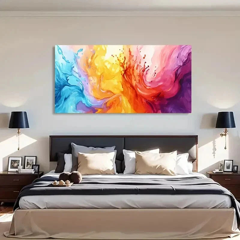 Fluid Dynamic Contrast Colors Wall Art Canvas Office Home Room Framed 80x45cm
