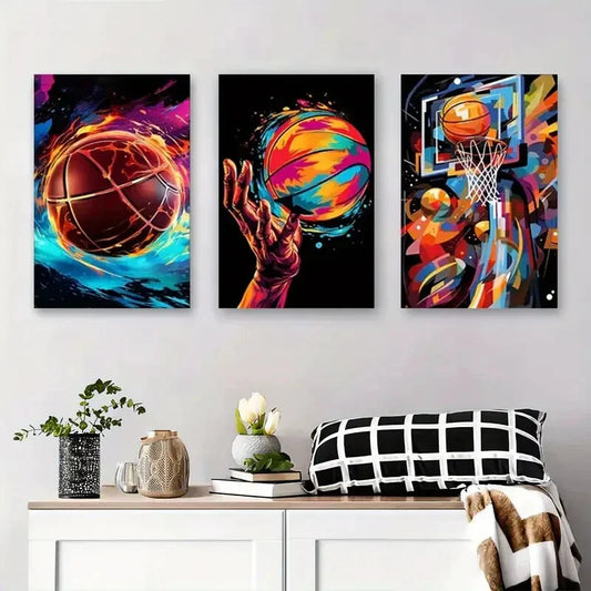 3pcs Abstract Basketball Water Splash Design Metal Print Ready to Hang Art