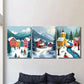 3pcs Winter Village Triptych Vibrant Snowy Metal Print Ready to Hang Art