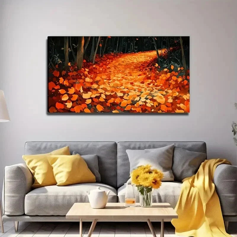 Road With Fallen Leaves Wall Art Canvas Office Home Room Framed 120x60cm