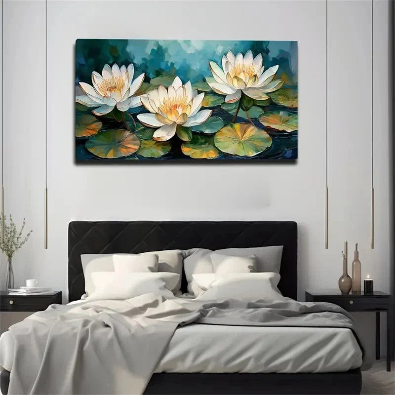 Lotus Flower Durable Modern Wall Art Canvas Office Home Room Framed 120x60cm