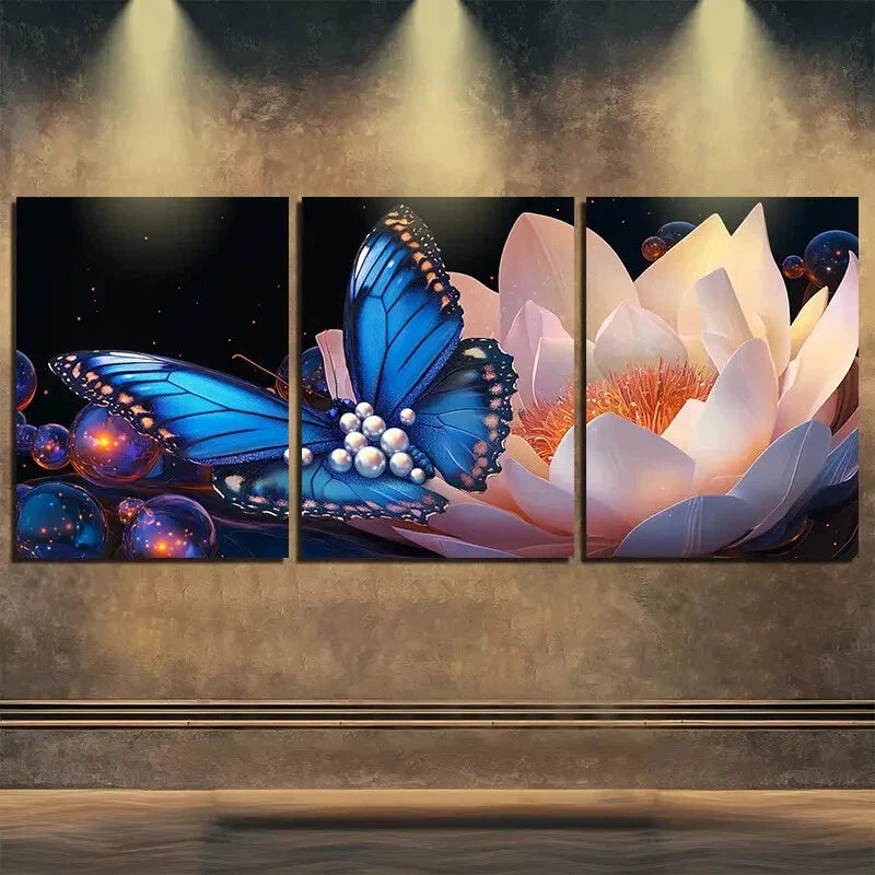 3pcs Beautiful Blue Butterfly Nature Perfect Wall Art Set Canvas Framed 40x60cm - High Quality Print 100% Australian Made Wall Canvas Ready to Hang